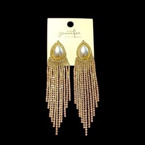 Gold Pearl Drop and Rhinestone Earrings